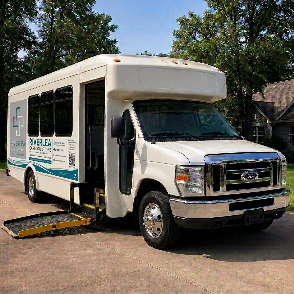Riverlea Care Solutions shuttle bus with wheelchair lift deployed